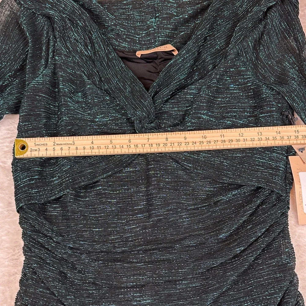 NWT Bailey 44 Kha Emerald Metallic Shimmer Ruched Long Sleeve Dress XL MSRP $228